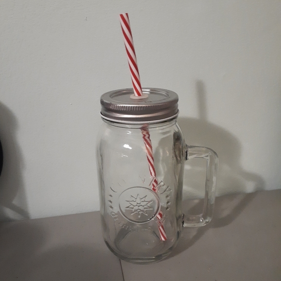 Country drinking jar Mason jar, with lid and straw - Picture 1 of 6